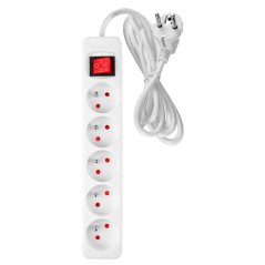 Predlžovací pásik 5m, 3x1,5mm2, 5G, biely, ON/OFF 90-181