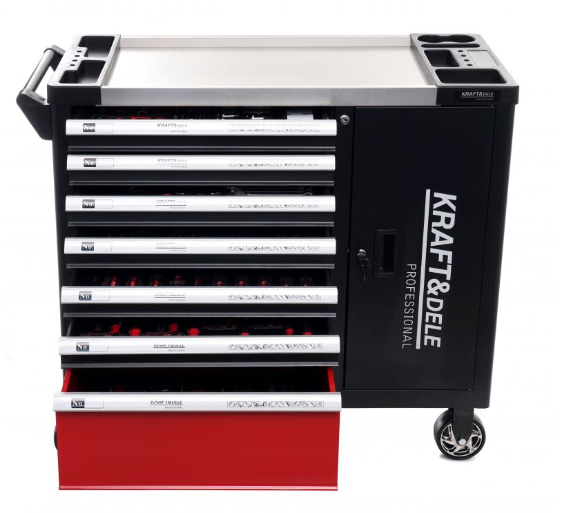 Werkzeugwagen für Werkstätten 299 Stück - 7 Schubladen + Schrank KD1068