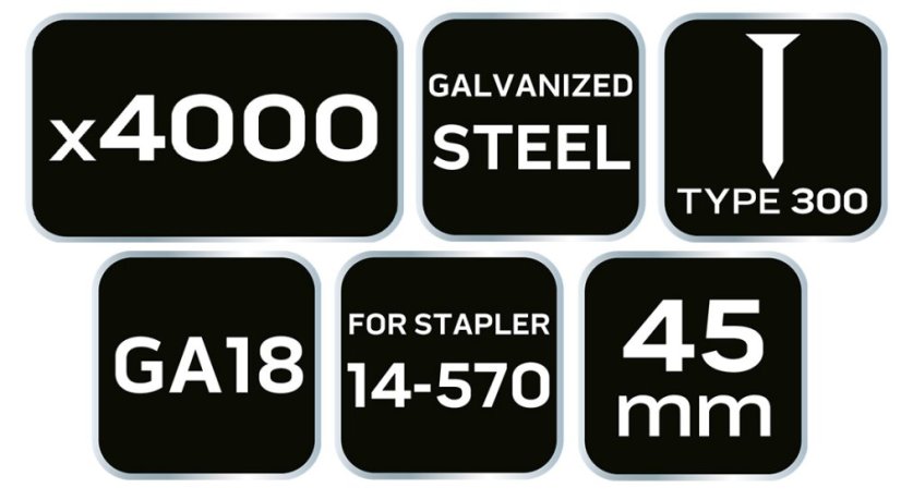 Verzinkte Nägel für Druckluftklammergeräte (14-570), GA18, Typ 300 (F), Länge 45 mm, 4000 14-657