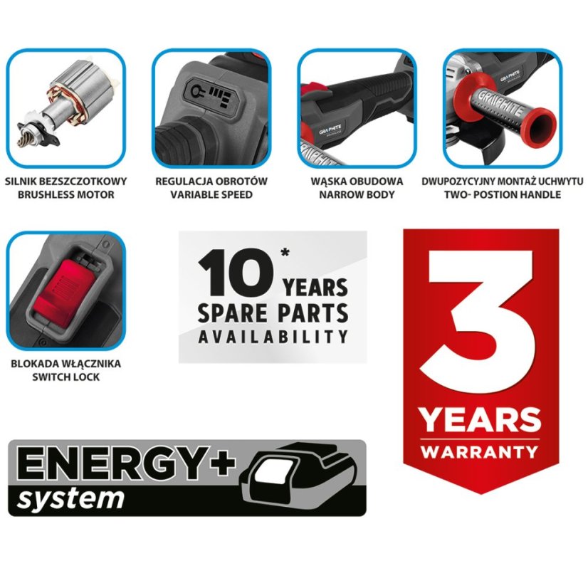 125mm bürstenloser Winkelschleifer Energy+ 0-9200 min-1, ohne Akku 58GE142