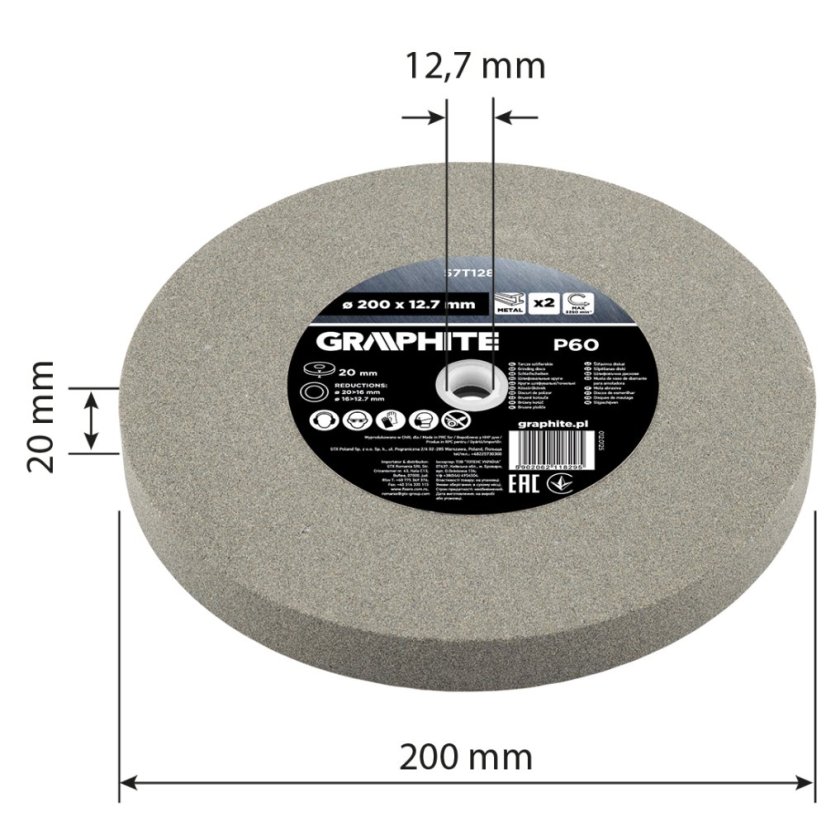 Brusni diskovi 200 x 20/16/12,7 x 20 mm, P 60, 2 komada 57T128