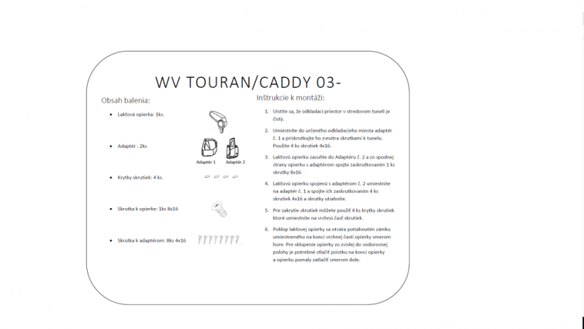 Könyöktámasz VW TOURAN, fekete, textil borítás