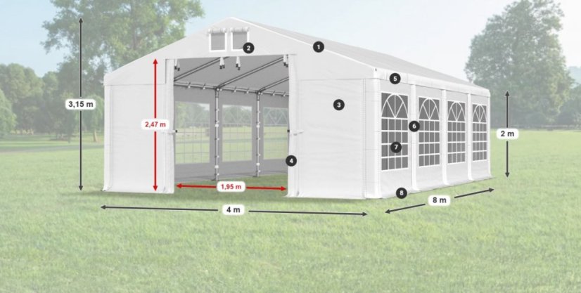 Cort de petrecere 4x8x2m Comfort PVC 560g Summer
