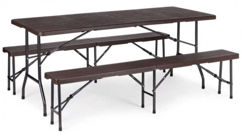 Catering készlet asztal + 2 pad 180cm Wooden Brown