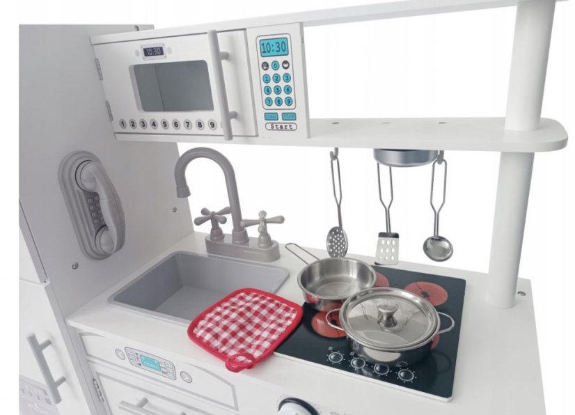 Fa játékkonyha gyerekeknek kiegészítőkkel fehér