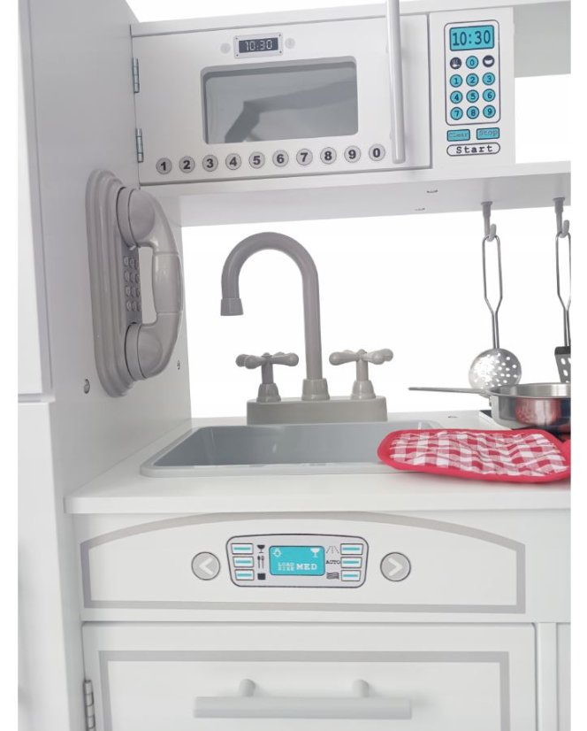 Fa játékkonyha gyerekeknek kiegészítőkkel fehér