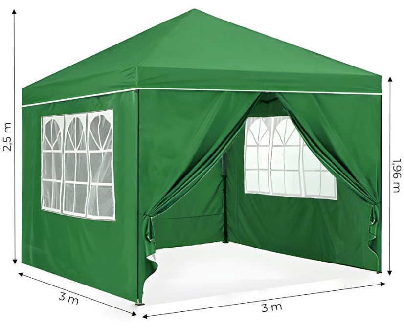 Sklopivi vrtni paviljon 3x3 m s 4 zida – zelena