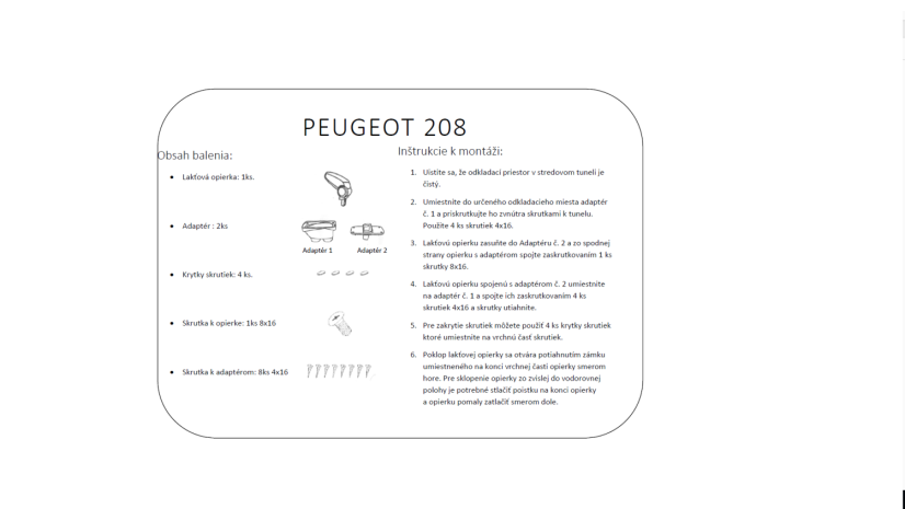 Armlehne Peugeot 208, schwarz, Stoffbezug