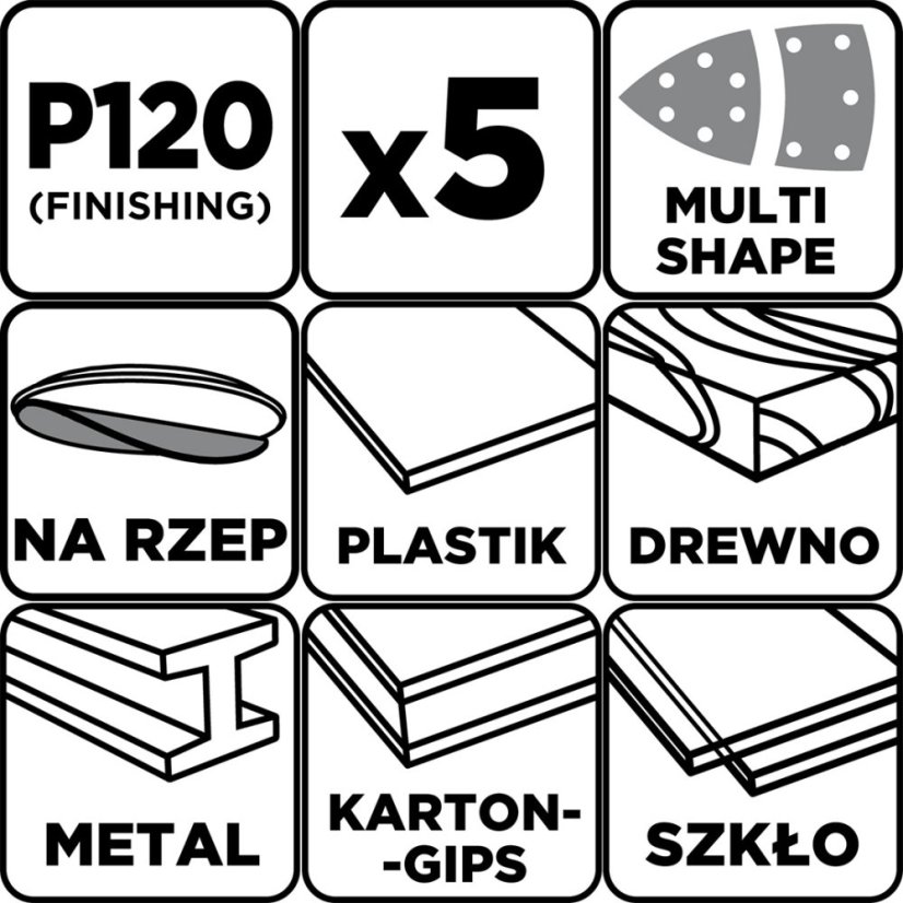 Velcro brusni papir, željezo 102 x 152 mm, P120, 5 kom, s 11 rupa 58T304