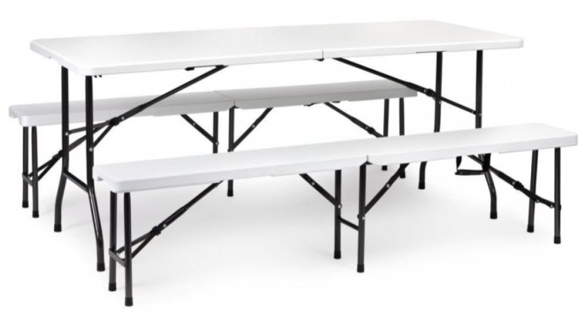 Set catering masă + 2 bănci 180cm White