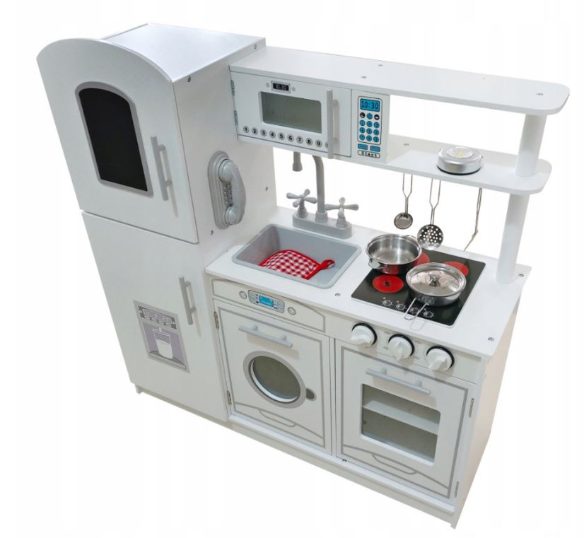 Fa játékkonyha gyerekeknek kiegészítőkkel fehér
