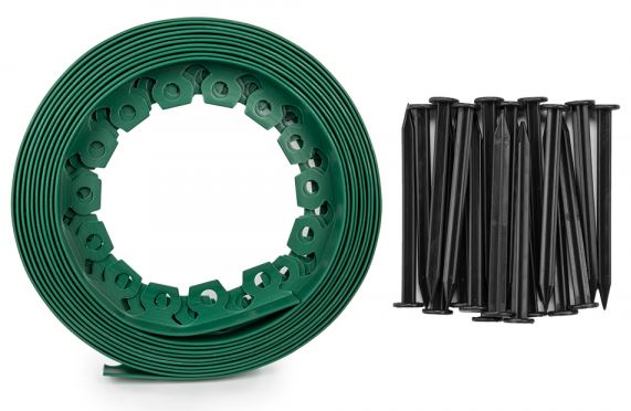 Bordură din plastic 40mm 10m cu pini Verde EASY BORDER