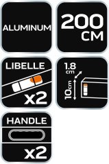 Wasserwaage für Mauerwerk, 200 m, 2 Wasserwaagen, Halter 72-543