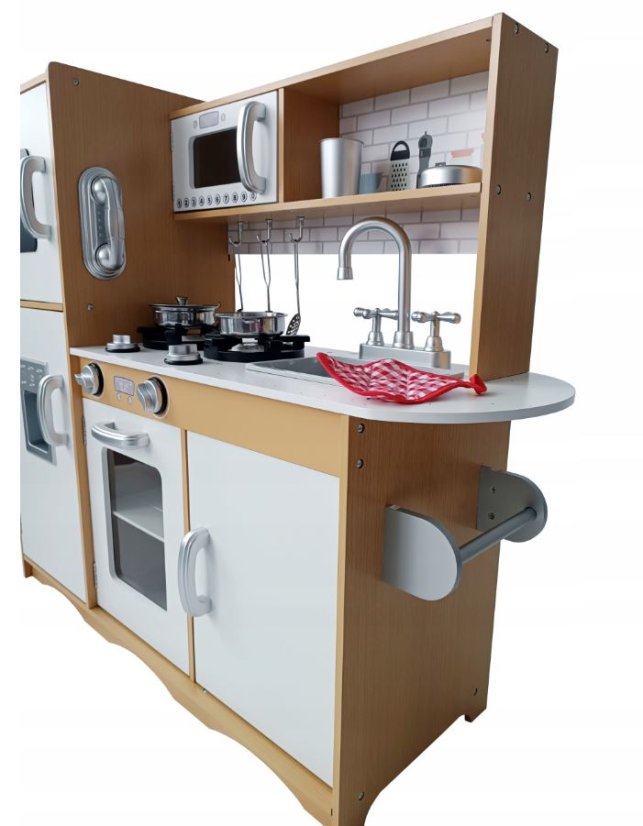 Fa játékkonyha gyerekeknek kiegészítőkkel fehér - barna