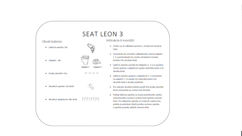 Armlehne Seat LEON 3, schwarz, Öko-Leder,