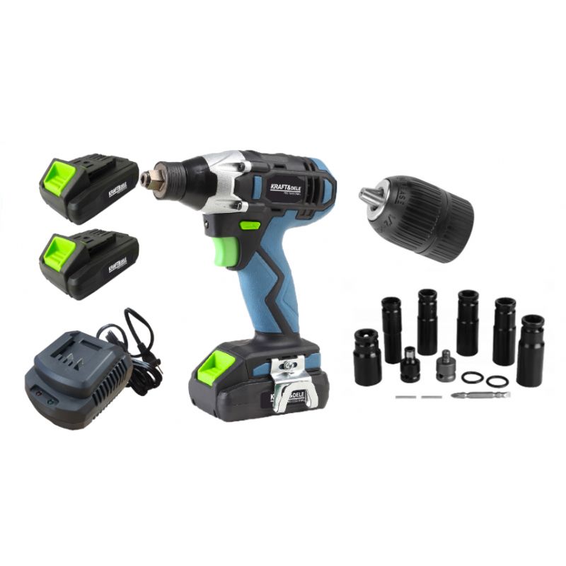 Rázový utahovák / šroubovák 21V 750Nm sada 2x3000mAh + nástavce KD3407