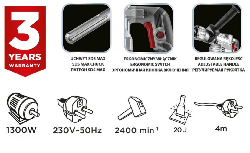 SDS Max 1300 W forgácsoló kalapács, tok 58G877