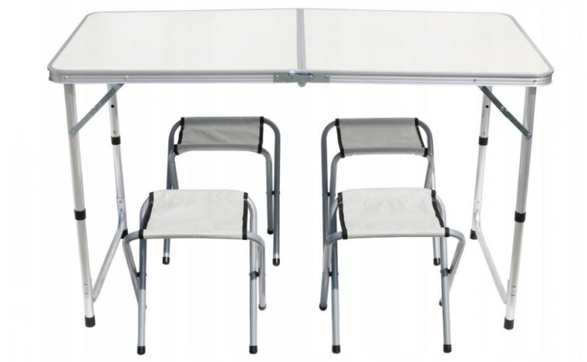 Masă de camping 120x60cm și 4 scaune White