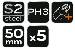 Burghie de impact S2, 50 mm, PH3 - 5 buc. 09-577