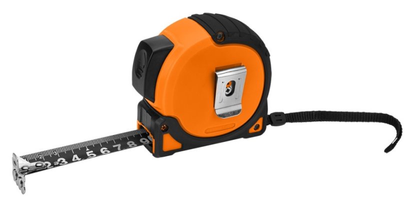 Super crna čelična mjerna traka 5 m x 25 mm, automatsko zaključavanje, dva gumba za zaustavljanje, magnet 67-243
