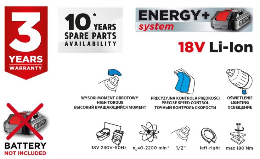 Akkus ütvecsavarozó Energy+ 18V, Li-Ion, akkumulátor nélkül 58G018