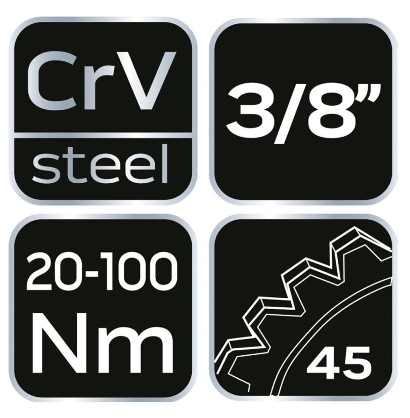 Cheie dinamometrică 3/8" x 470 mm, 20-100 Nm 08-824