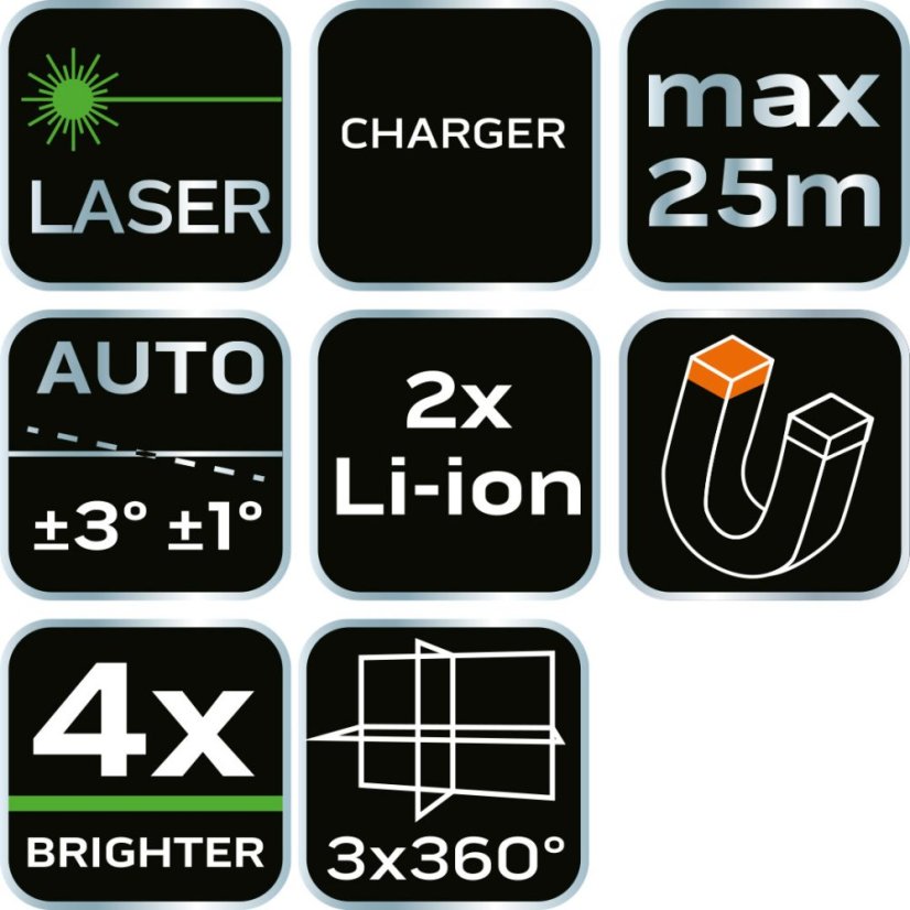 3D-Laser, 12 Linien, grün, Gehäuse, Zieltafel, Magnethalter, Ladegerät 75-140