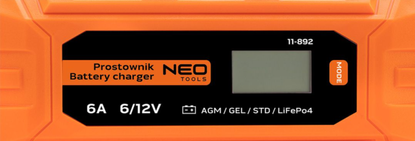 Jármű akkumulátor töltő 6A/100W, 3-150Ah, savas / AGM / GEL / LiFePo4 akkumulátorokhoz 11-892