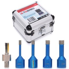 Vrtáky, diamantové korunky na keramiku, kámen, gres, glazuru 6, 8, 10, 12 mm M14, kufřík, adaptér, 5 ks TA4088