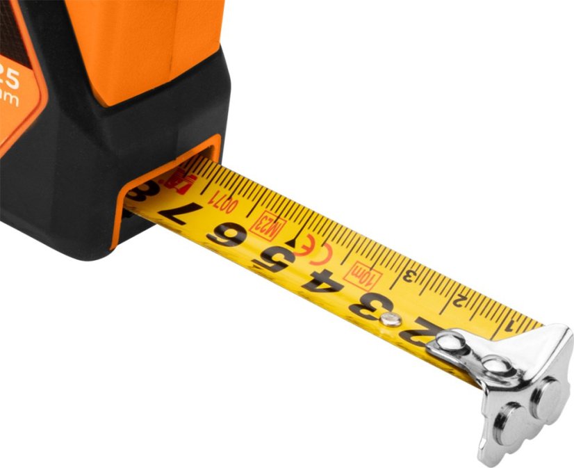 Čelična mjerač trake 5 m x 25 mm, automatsko zaključavanje, gumb za zaustavljanje, magnet 67-233
