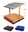 Sandkasten 120cm mit Bänken und Dach imprägniert + Abdeckung + Agrotextil Grau