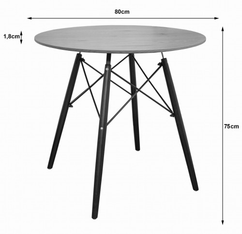 Masă rotundă ANELLO Dark Ash 80cm