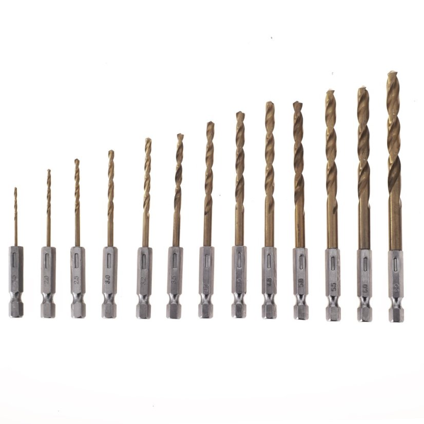 Titanbohrer, doppelt geschliffen HSS 1,5–6,5 mm, 13 Stück BIT HEX 1/4'' TA1115