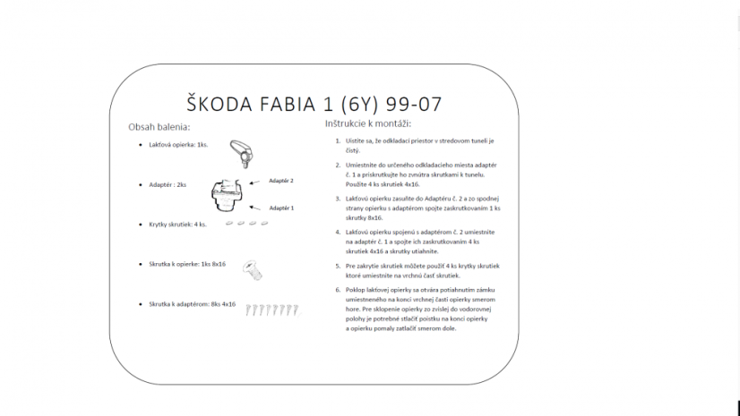 Könyöktámasz Škoda FABIA I, fekete, textil borítás