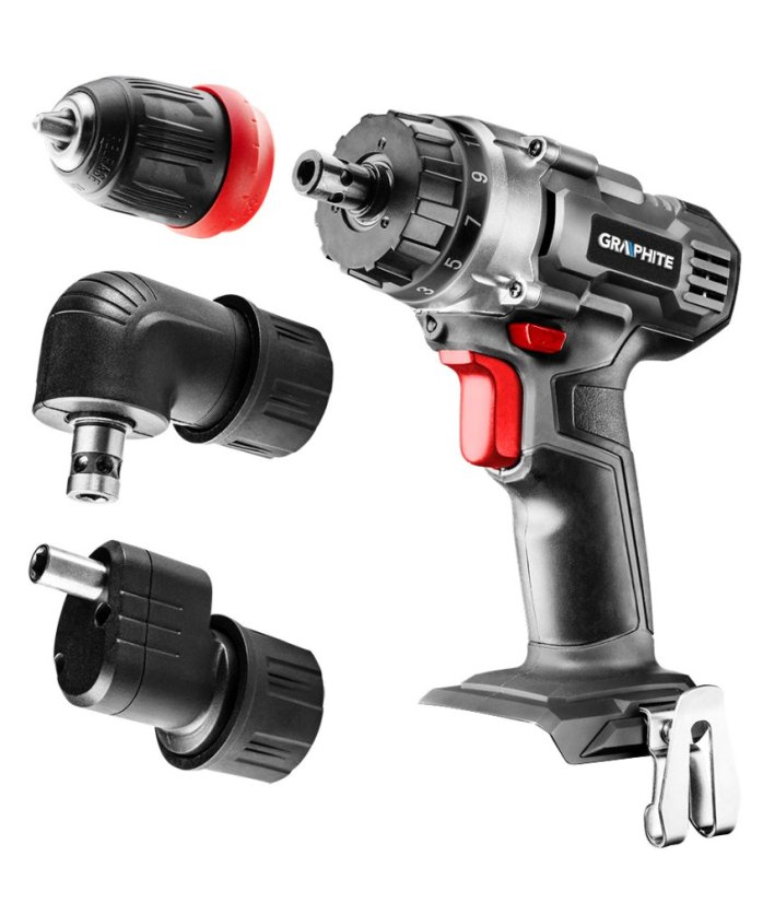 Akku-Bohrschrauber Energy+ 18 V, 10 mm abnehmbarer Griff, plus Adapter für Winkel und Kanten 58G022-AD