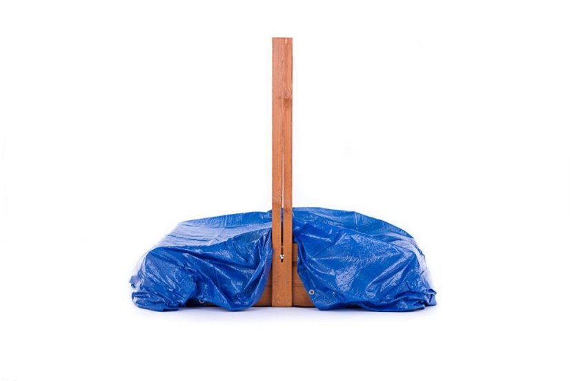 Sandkasten 120cm mit Bänken und Dach imprägniert + Abdeckung + Agrotextil Grau