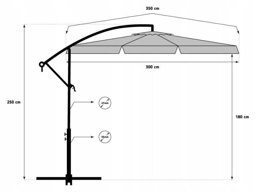Umbrelă pliabilă gri închis pentru grădină 350cm