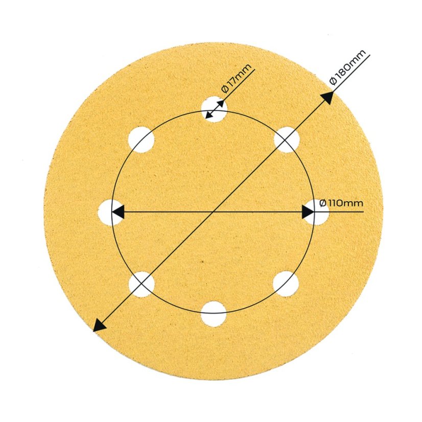 Brusni papir s čičkom 180 mm, K80, 5 kom, s 8 rupa za brusilicu 59G263 54H022