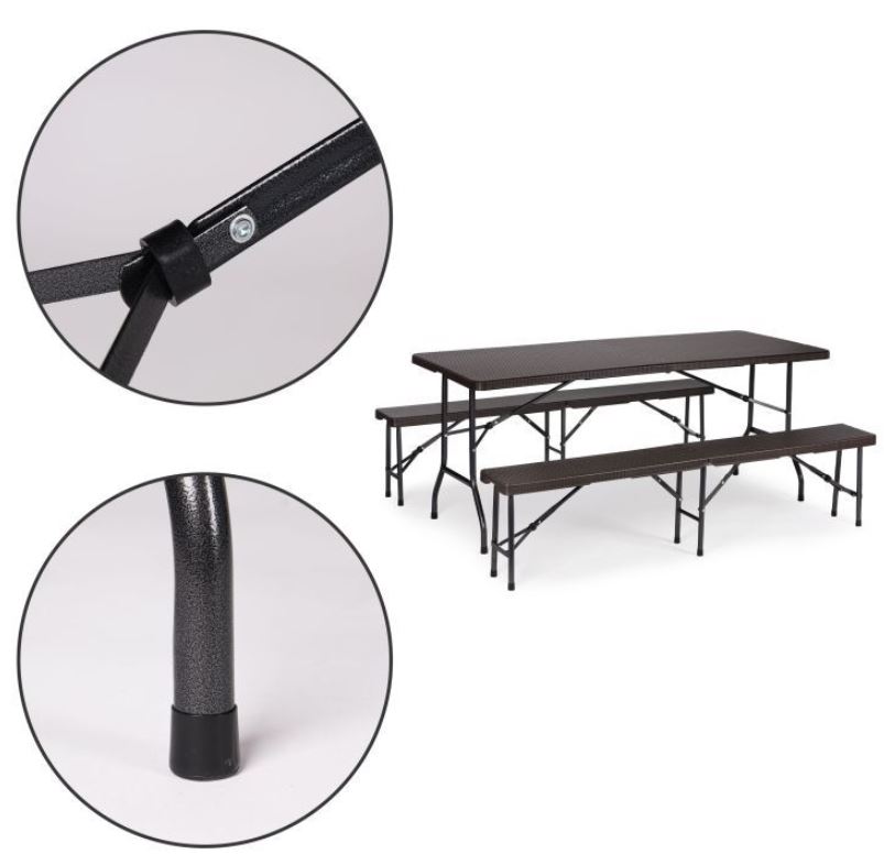 Catering készlet asztal + 2 pad 180cm Brown Rattan