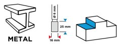 Freză HM pentru tăierea metalelor, tip B (elicoidală, dințată), 16 x 25 mm, ax 6 x 45 mm 55H359