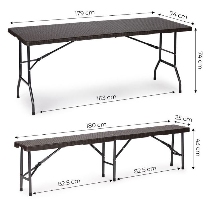 Catering készlet asztal + 2 pad 180cm Brown Rattan