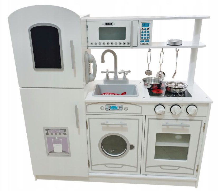 Fa játékkonyha gyerekeknek kiegészítőkkel fehér