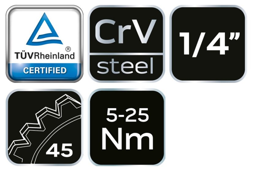 Cheie dinamometrică 1/4", 5 - 25 Nm 08-822
