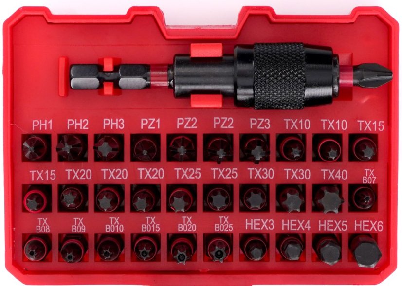 CrV-Schlagbitsatz, TORX-Schlagbits, PZ1, HEX3, TX 32-teilig TA1208