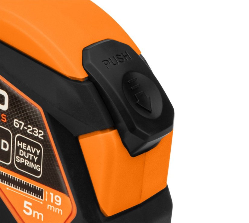 Čelična mjerač trake 5 m x 19 mm, automatsko zaključavanje, gumb za zaustavljanje, magnet 67-232