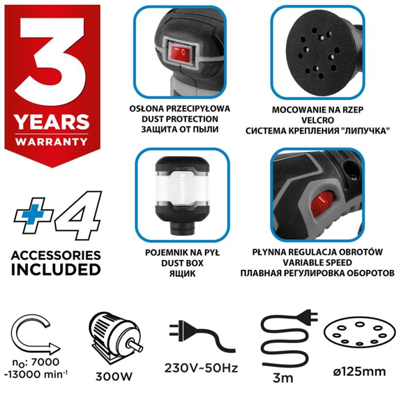 Excentrikus köszörű 300 W, 125 mm-es tárcsa 59G348