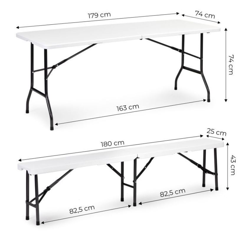 Catering készlet asztal + 2 pad 180cm White