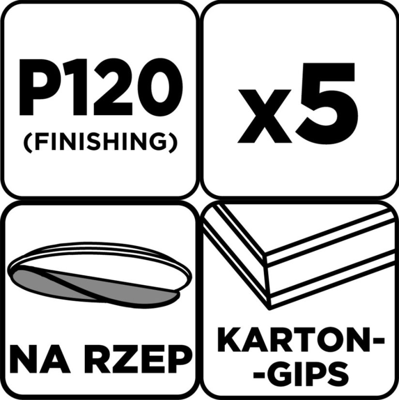 Csiszolókorongok, perforált, tépőzáras lyukakkal 225 mm, P120, 5 db 58T274