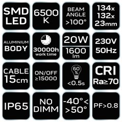 Reflektor SMD 20W 1600 lm 230V 99-051