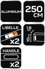 Vodováha zednická, 250 m, 2 libely, držák 72-544